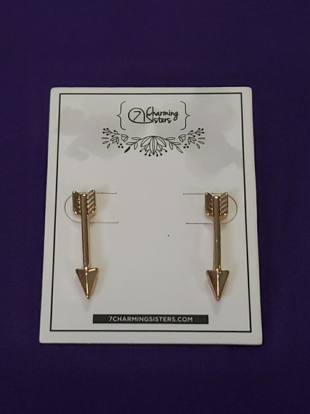 Shiny Yellow Gold Tone Straight Arrow Shaped Drop Earrings Pierced 1" NEW